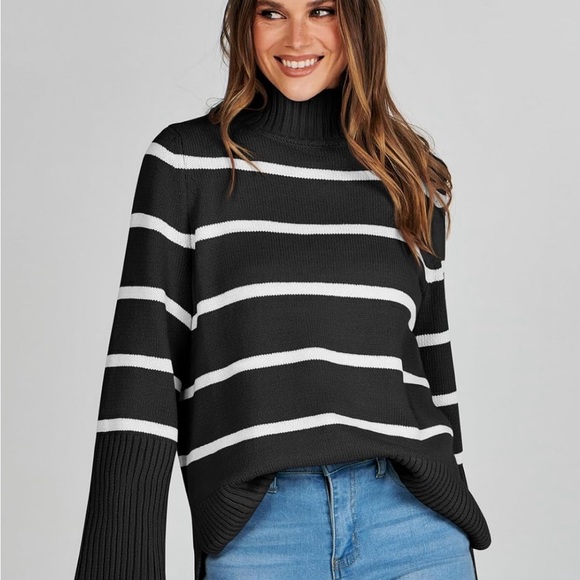 ANRABESS Womens Turtleneck Oversized Long Sleeve Split Hem Casual Knit Sweater - Picture 3 of 10